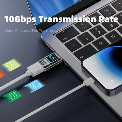 Adattatore USB 3.2 da 10 Gbps con Display Digitale, Convertitore da USB Maschio a USB Femmina, Ricarica Rapida e Trasferimento Dati, Adattatore USB C per PC e Laptop