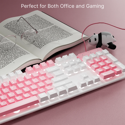 EWEADN GX320Z Tastiera da ufficio silenziosa rosa, digitazione silenziosa cablata USB per PC/laptop Windows, ufficio e giochi, ergonomica, confortevole