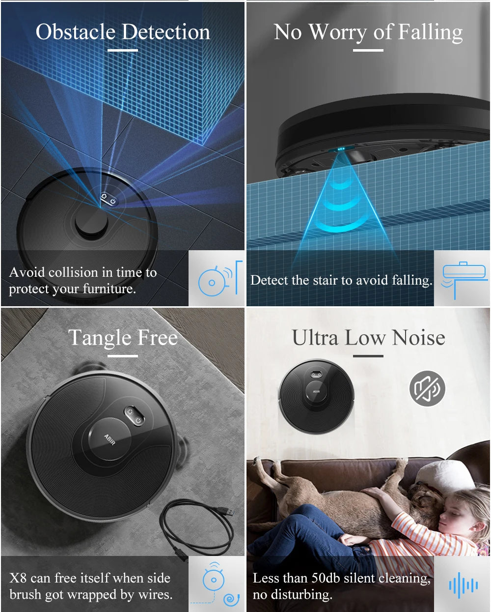 Aspirapolvere Robot Abir X8 con Laser Mappatura LiDAR SLAM e Zone Pulizia Multiplano