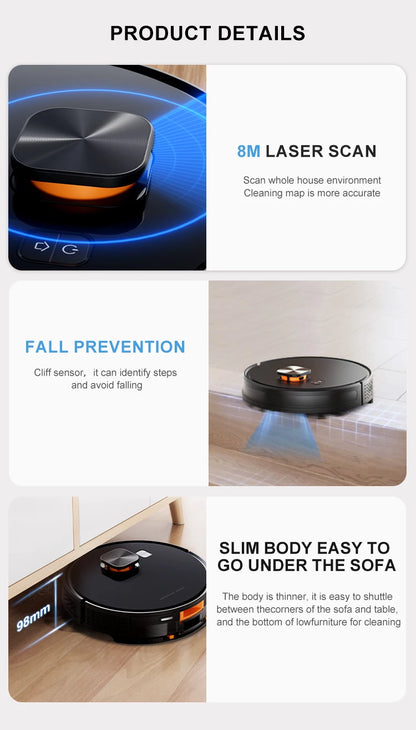 Purerobo LDS Robot Aspirapolvere X7-D Alta Potenza di Aspirazione WiFi 2.4G Svuotamento Automatico Collettore di Polveri Tuya Smart Home App Compatibile