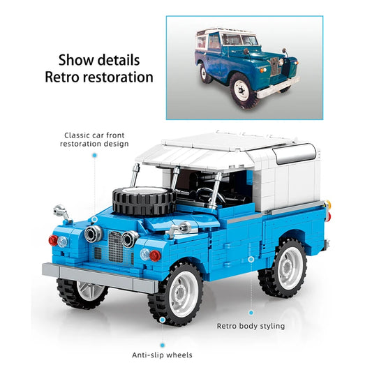 721 pezzi città retrò meccanica fuoristrada veicolo da costruzione Roadster auto da corsa  mattoni giocattoli per ragazzi regali per bambini