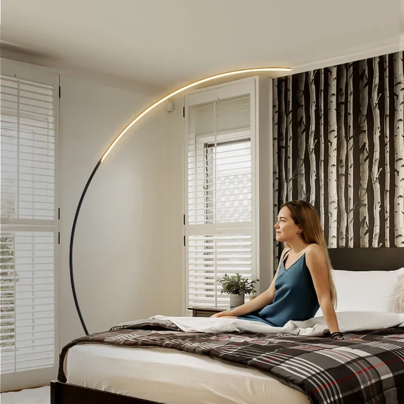 Lampada Da Terra Moderna A Arco Nordico Con LED Dimmabile E Telecomando Per Soggiorno E Camera Da Letto