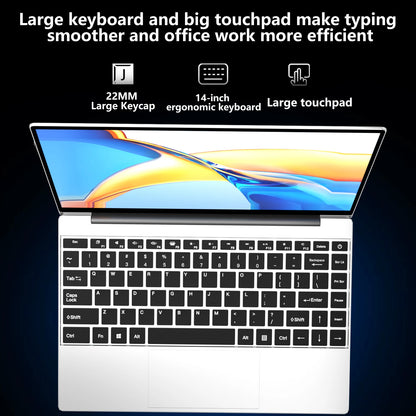 NAIWO 2026 Laptop Ultra Sottile 14.1" Windows 11, 16GB 2TB SSD, Notebook da Gaming Intel 4405U, Display 1920*1080, Computer per Ufficio e Studio
