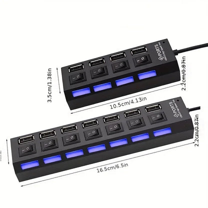 Espansore Usb Hub 2.0 Ad Alta Velocità Con 4 Porte E Interruttore Led Per Pc Portatile