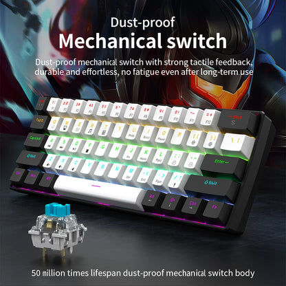 Tastiera meccanica da gioco cablata al 60% Mini layout ultra compatto retroilluminato RGB per giocatori PC/Mac e tipisti Design facile da viaggio
