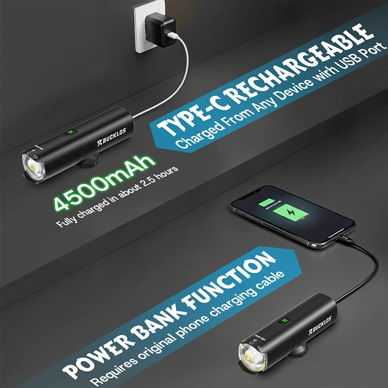 Faro Per Bici Ricaricabile In Alluminio 4500mAh Ip66 Impermeabile 1200 1500 Lumen