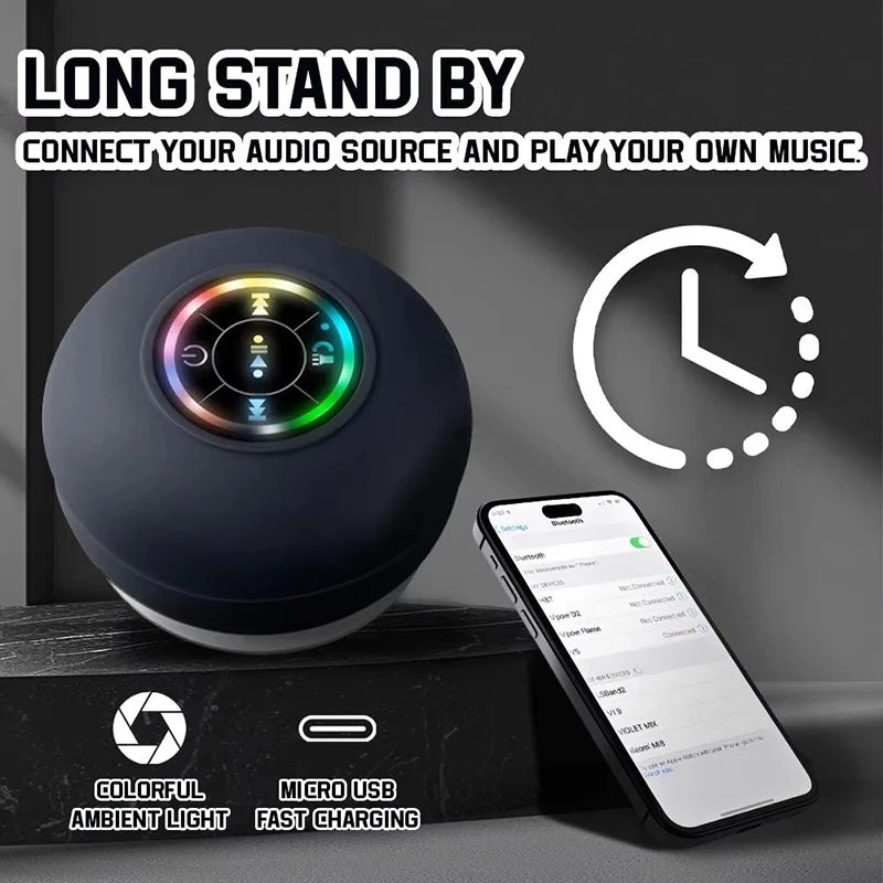 Famiglia portatile senza fili Bluetooth ventosa impermeabile LED piccolo altoparlante per auto bagno telefono cellulare ascolto musica stereo