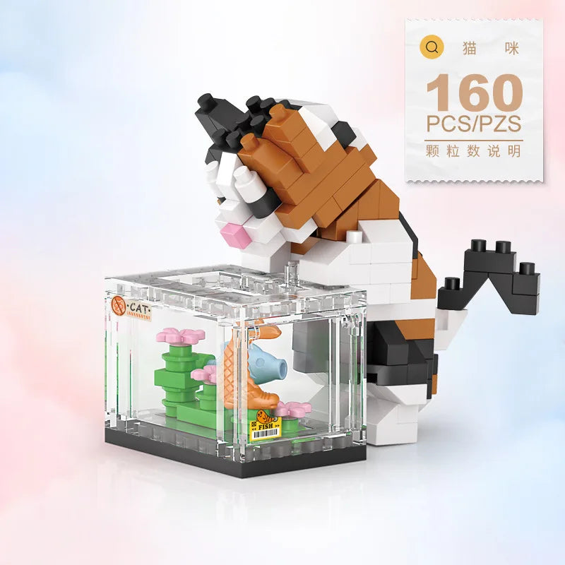 Kit Blocchi Di Costruzione Animali Gatto Acquario Per Bambini Unisex In Plastica Set Creativo