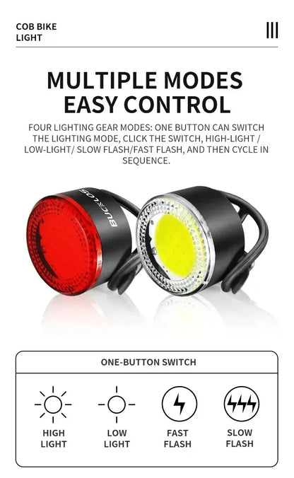 Luci Frontali e Posteriore per Bicicletta Ricaricabili USB Impermeabili LED COB MTB e Bici da Strada