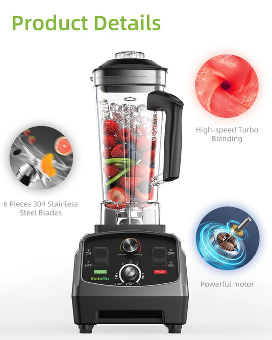 BioloMix Frullatore Potente 2200 W Con Contenitore In Tritan Da 2 L BPA Free Timer Per Frullati Di Ghiaccio
