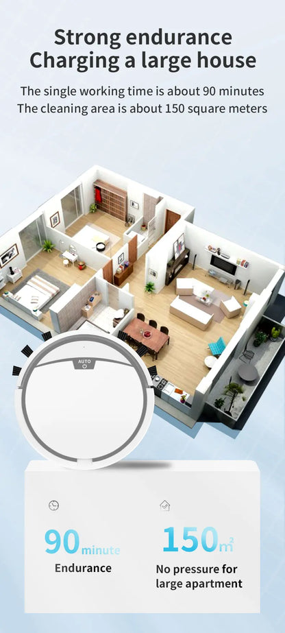 Aspirapolvere Robot Smart 2800 Pa Senza Fili Controllo Remoto Pulisce Pavimenti Asciutti e Bagnati