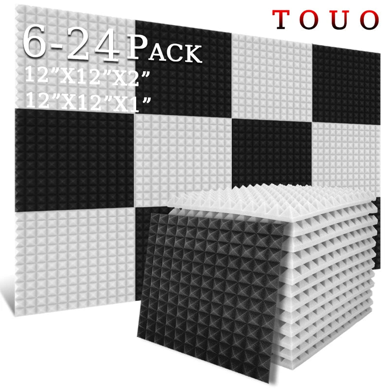 TOUO Schiuma Acustica 6/12/24 Pcs Isolamento Acustico Piramide Pannello Fonoassorbente Home Studio Trattamento Acustico Per La Camera Da Letto