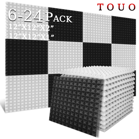 TOUO Schiuma Acustica 6/12/24 Pcs Isolamento Acustico Piramide Pannello Fonoassorbente Home Studio Trattamento Acustico Per La Camera Da Letto