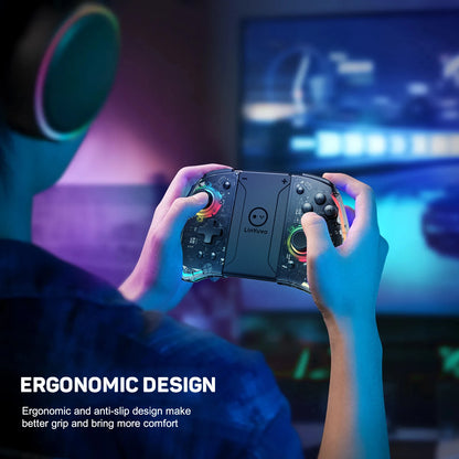 LinYuvo KS40 Gamepad wireless trasparente per Switch/OLED con LED a 8 colori, funzione Turbo. Joystick controller per Switch Lite