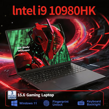 Computer portatile da 15.6 pollici con Intel Core i9 10980HK, Windows 11 Pro, 32GB di RAM, SSD da 512GB/1TB/2TB, notebook portatile per ufficio e studio.