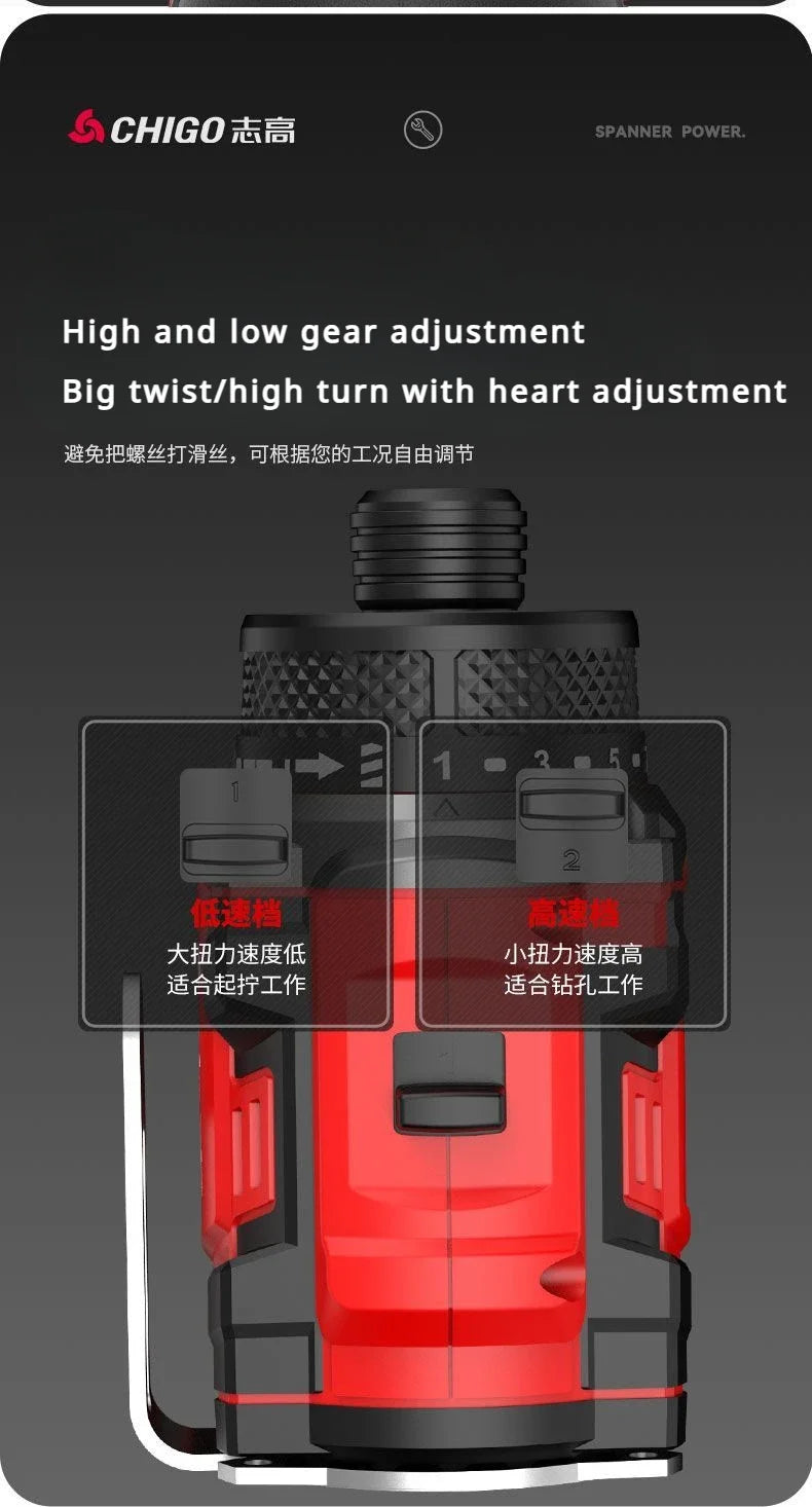 Chigo Trapano Avvitatore Brushless 18V 80 Nm Batteria Li-Ion 10 mm Cacciavite Professionale