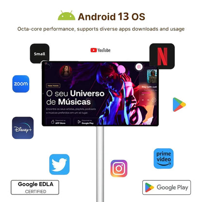 TV LED Smart Android 13 da 21,5 Pollici, 4+64GB, Bianca, Portatile con Ruote, Batteria Ricaricabile, Wi-Fi Interattivo per Palestra Professionale