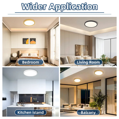 Plafoniera LED Ultra Sottile 2,2 Cm Impermeabile Con Venature Del Legno, 3 Colori Dimmerabili