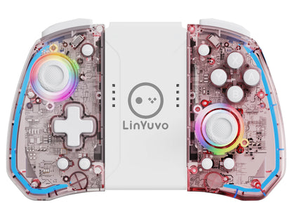LinYuvo KS40 Gamepad wireless trasparente per Switch/OLED con LED a 8 colori, funzione Turbo. Joystick controller per Switch Lite