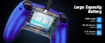 Controller per PS5 Pro/Slim/PC con RGB, Joystick Wireless per Giochi con Funzioni Marco/Turbo, Senza Drift, Effetto Hall, Tasti Posteriori Programmabili
