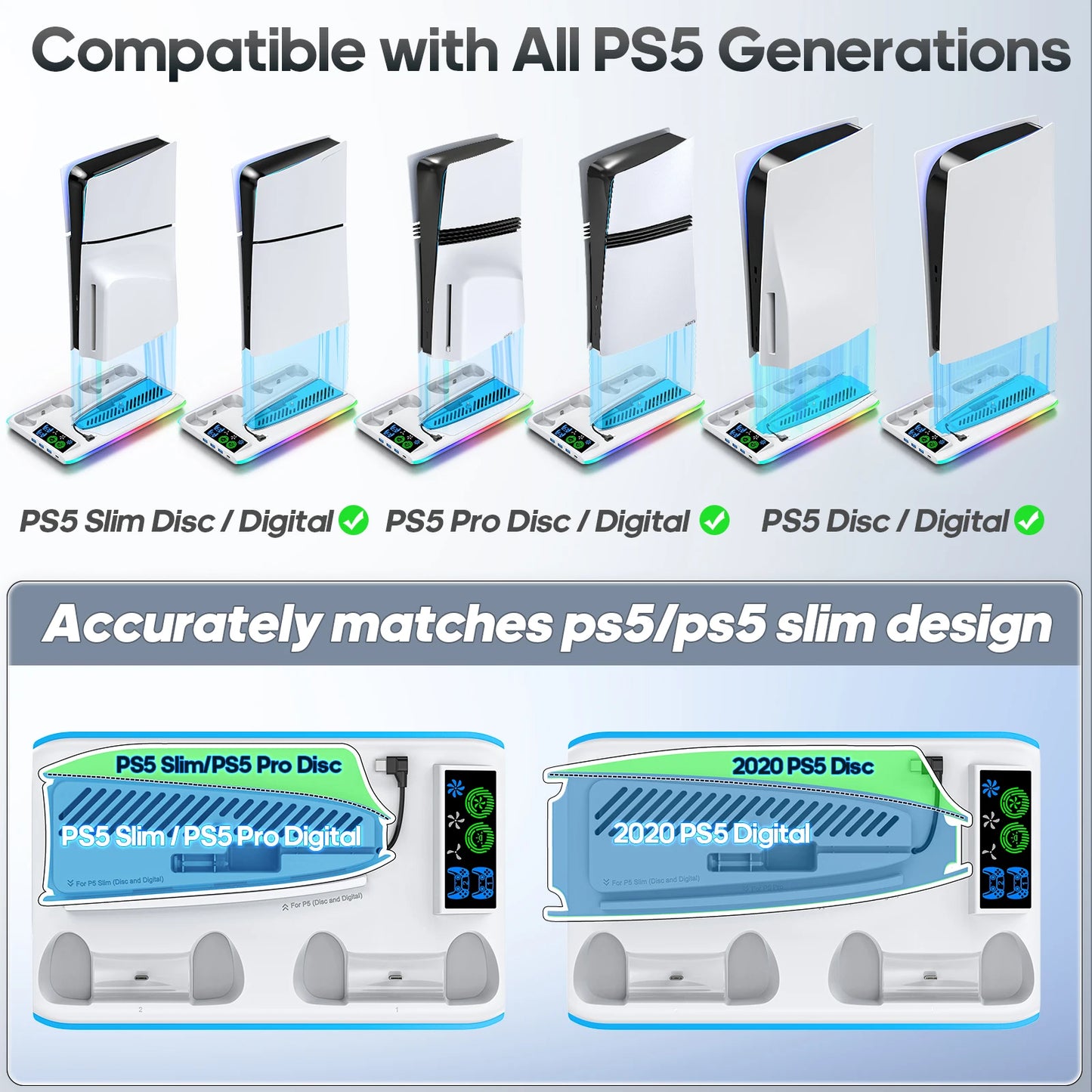 Supporto PS5 Con Ventola Raffreddamento RGB E Base Stabile Per Console Slim E Pro