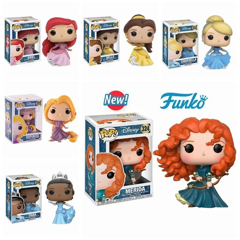 Nuova principessa Ariel FUNKO POP # 220 Belle # 221 Cenerentola # 222 Rapunzel # 223 Tiana # 224 Merida # 324 Action Figure per regalo per bambini