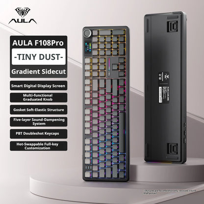 AULA F108 PRO Tastiera meccanica Layout personalizzato al 100% Retroilluminazione RGB Tastiera da gioco con interruttore Hifi Bluetooth senza fili