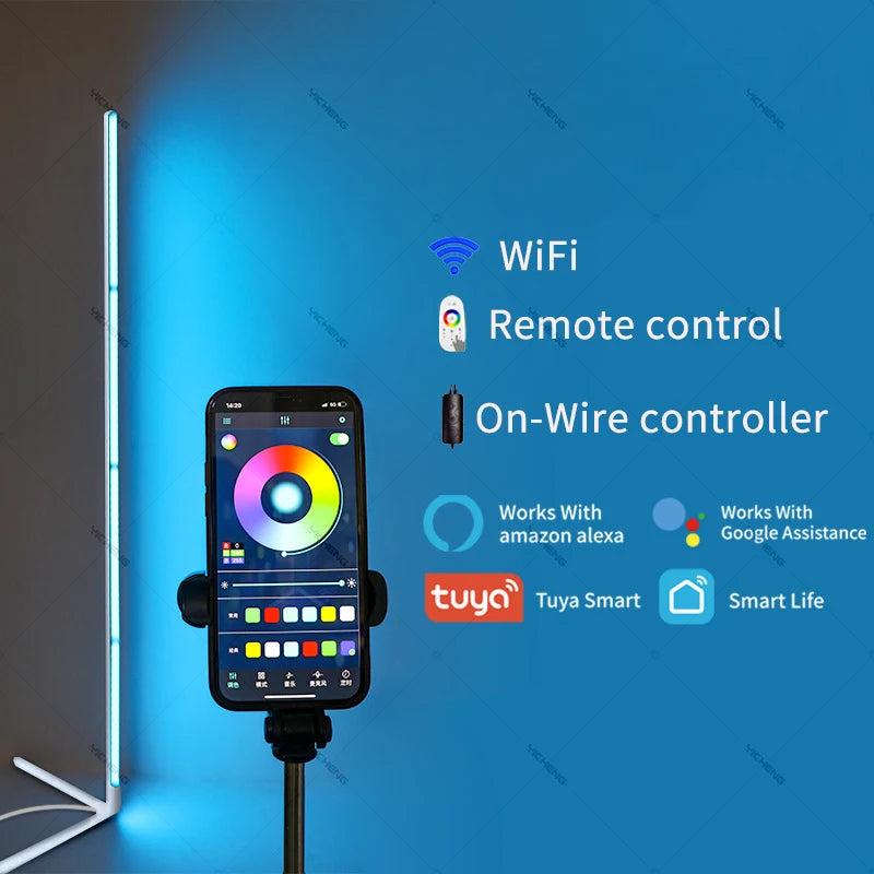 Lampada Da Terra Tuya Rgb 180 cm Bianca, Smart Con App E Telecomando, Illuminazione Led Moderna E Atmosferica