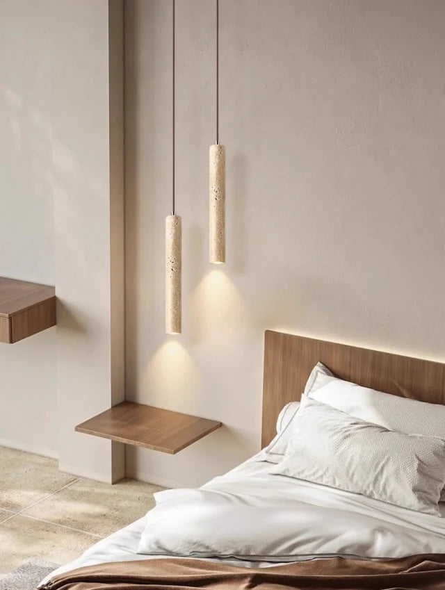 Lampada a Sospensione in Pietra Gialla Stile Giapponese Wabi Sabi per Camera da Letto e Bar