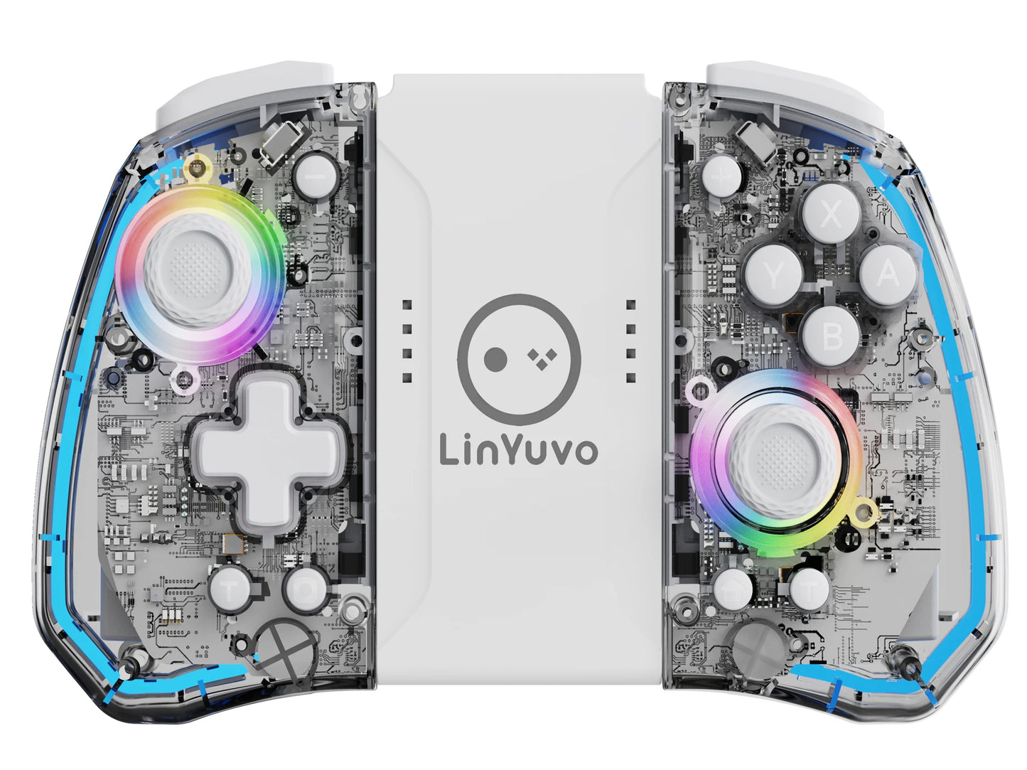 LinYuvo KS40 Gamepad wireless trasparente per Switch/OLED con LED a 8 colori, funzione Turbo. Joystick controller per Switch Lite
