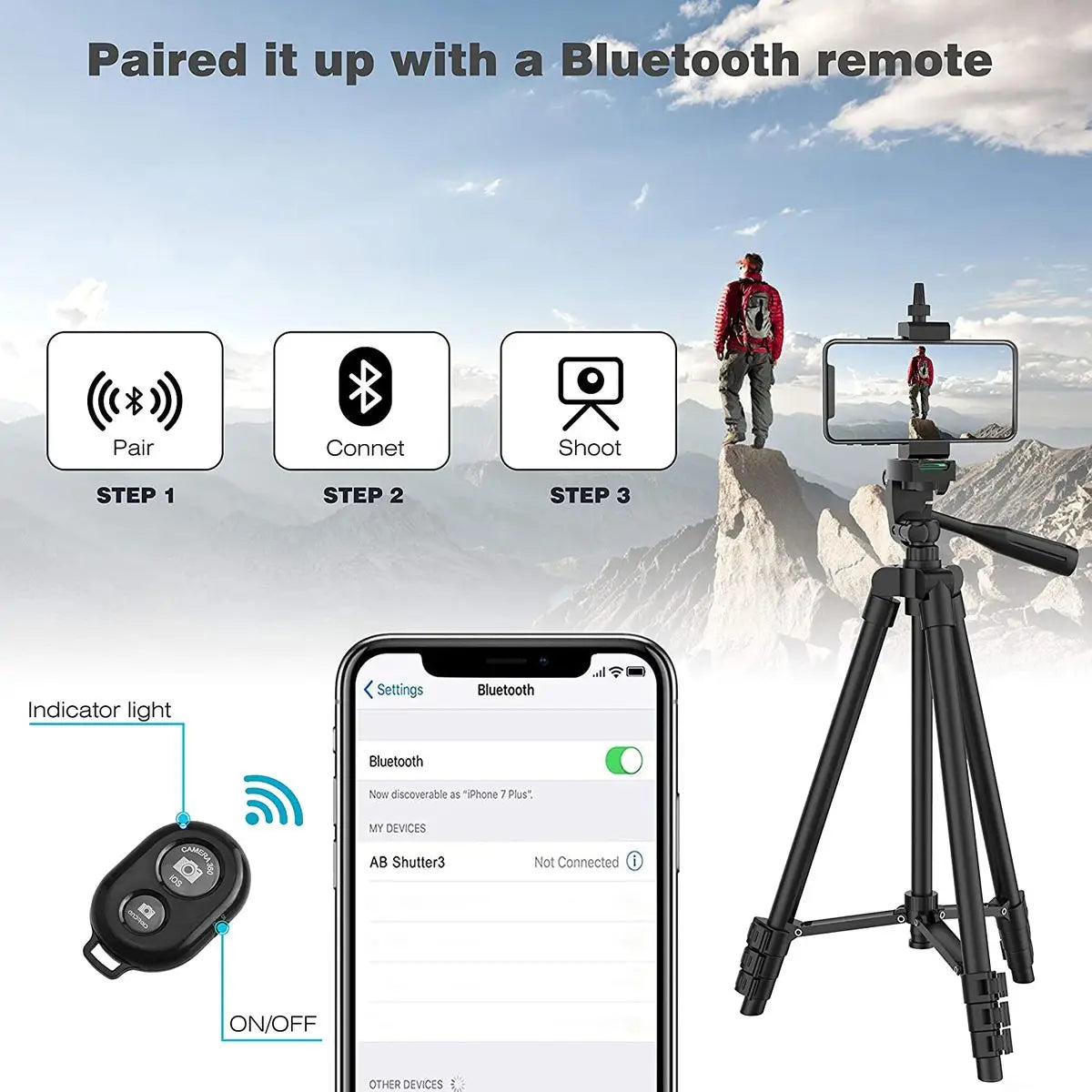 Treppiede Per Smartphone In Alluminio 102 Cm Con Registrazione Video E Supporto Fotografico Universale Bluetooth