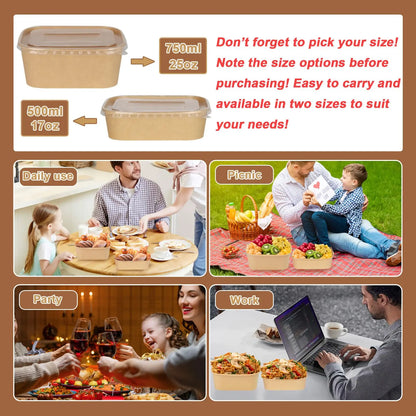 25 pz/set Scatole di Carta Kraft Usa E Getta Scatole per il Pranzo con Coperchi Ciotole per Imballaggio di Fast Food Bento Box per la Catering Da Asporto