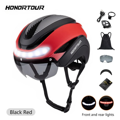 Casco Da Bicicletta Horntour HT-16 Con Luci Led Frontali e Posteriori Segnali Leggero Certificato CE
