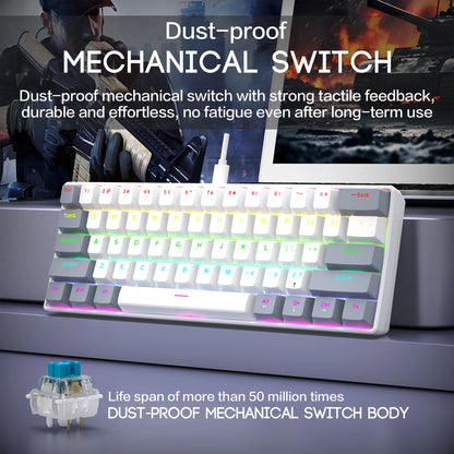 Tastiera meccanica da gioco cablata al 60% Mini layout ultra compatto retroilluminato RGB per giocatori PC/Mac e tipisti Design facile da viaggio