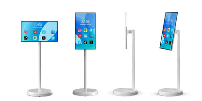TV LED Smart Android 13 da 21,5 Pollici, 4+64GB, Bianca, Portatile con Ruote, Batteria Ricaricabile, Wi-Fi Interattivo per Palestra Professionale