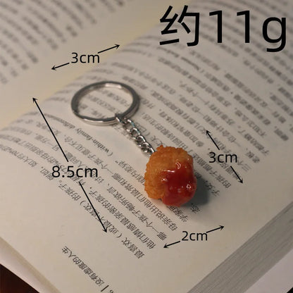 Portachiavi con patatine fritte di pollo fritto, pepite di pollo fritto, cibo simulato, modello giocattolo, portachiavi, borsa per telefono per auto, ciondolo, ornamento regalo