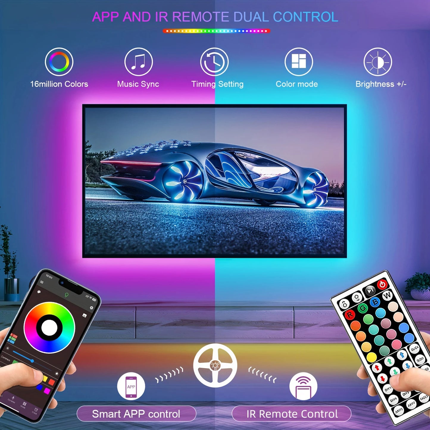 Strisce LED RGB Con Controllo App Nastro Flessibile 5m 10m 20m 30m Per Decorazione Camera Da Letto