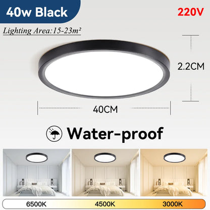 Plafoniera LED Ultra Sottile 2,2 Cm Impermeabile Con Venature Del Legno, 3 Colori Dimmerabili