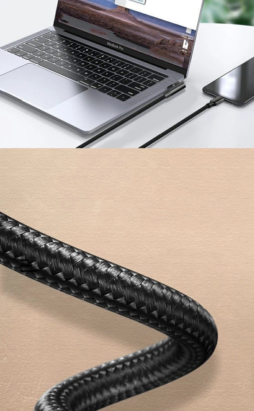 Cavo di Ricarica Usb C Pd 4.0 Angolo di 90 Gradi 100W per iPhone 15 Pro Max Xiaomi Huawei MacBook iPad