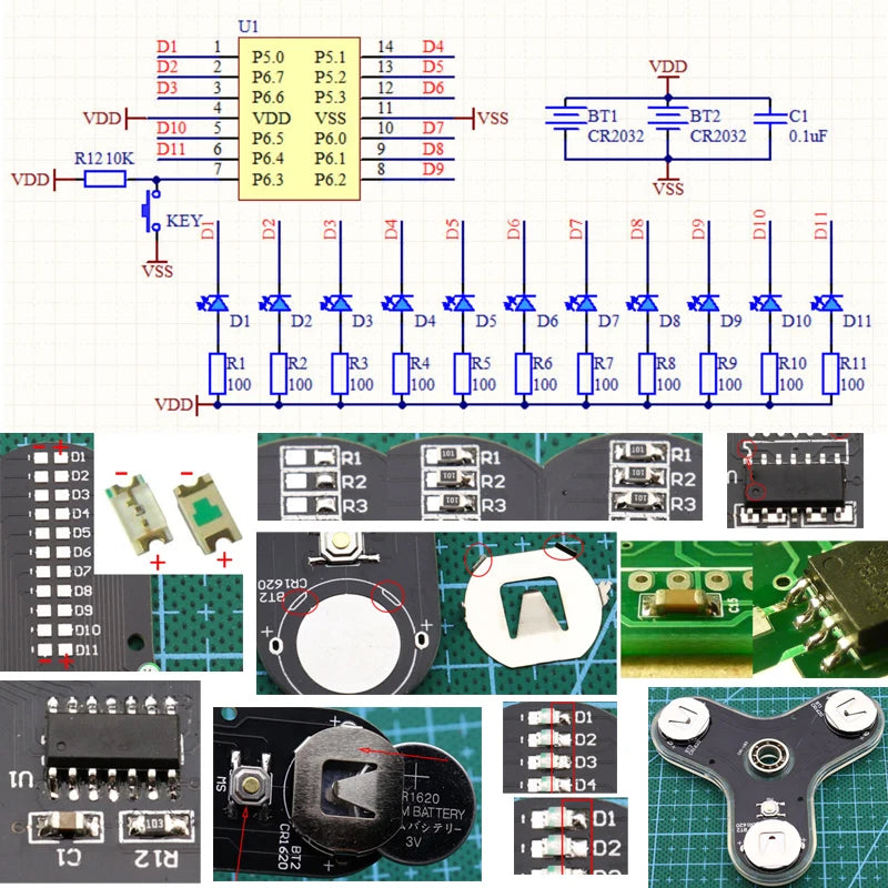 Kit Elettronico Fai Da Te Con Led E Gyro Per Circuiti Stampati Saldatura Facile E Componenti Inclusi