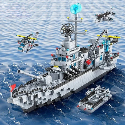 1560pcs 6 IN 1 Military Navy Ship set Building Blocks War Army Boat modello di aereo giocattoli per ragazzi mattoni giocattoli regali di natale