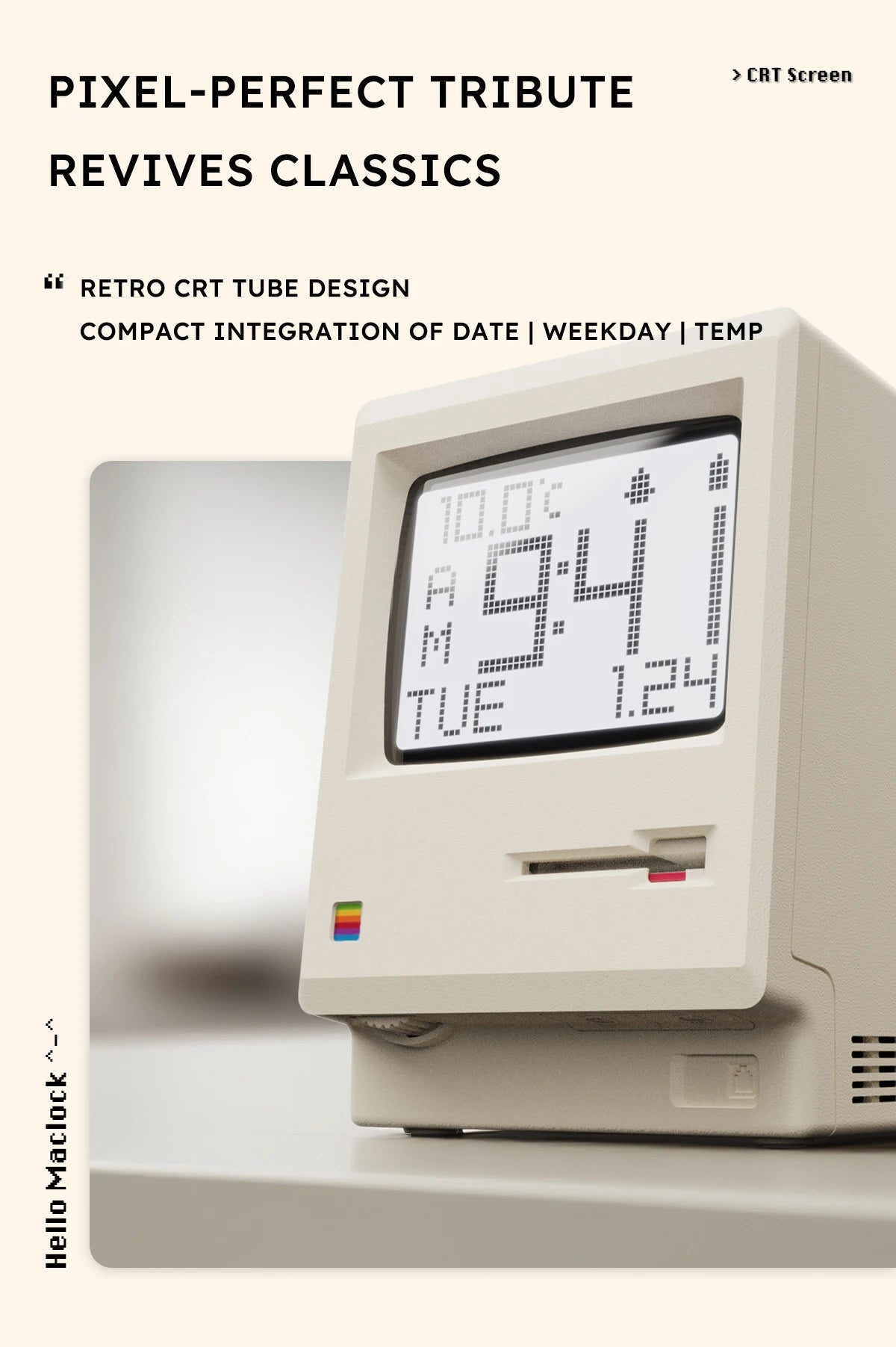 Sveglia retrò Maclock Macintosh Un classico ornamento da tavolo con un design dell'orologio digitale