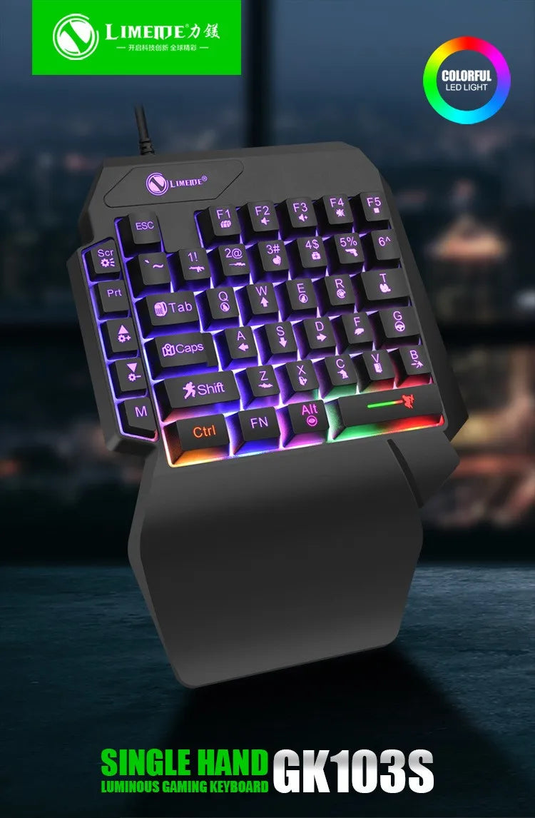 Mini tastiera da gioco con una sola mano da 35 tasti Tastiera retroilluminata cablata ultrasottile USB per laptop PC desktop Smartphone