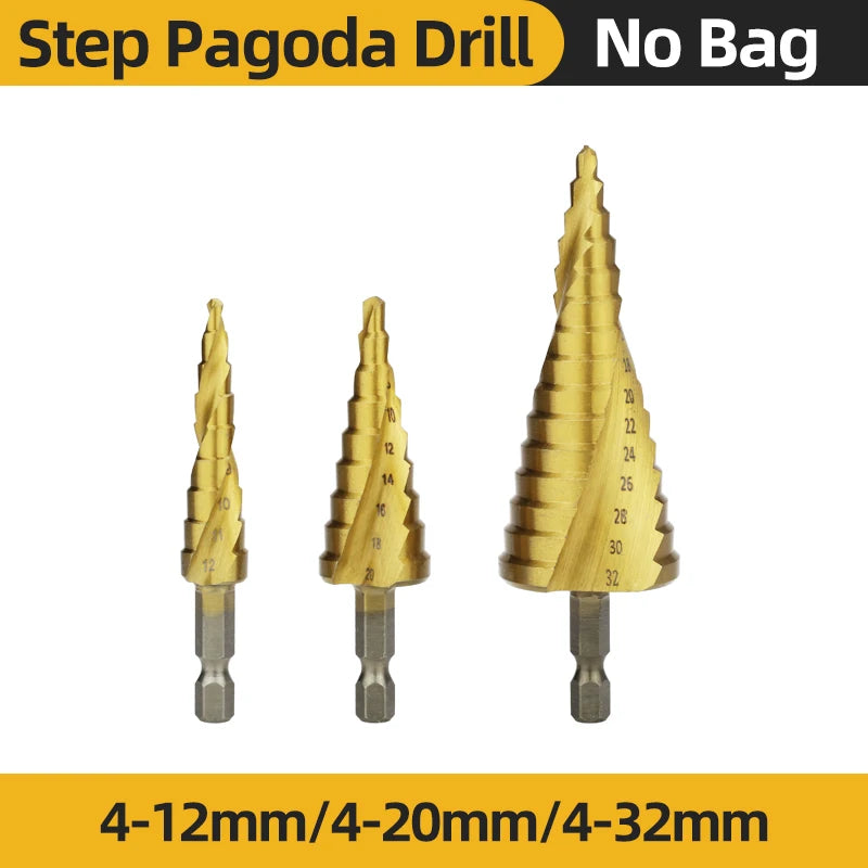 Set Punte Gradino Titanio HSS 4-12, 4-20, 4-32 Mm Per Metallo E Legno Utensili Da Trapano Di Precisione