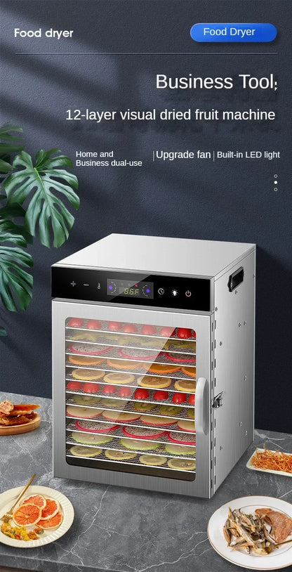 Essiccatore Alimentare a Strati con Pannello Touch Controllo Temperatura e 6/8/12/18 Ripiani in Acciaio Inossidabile