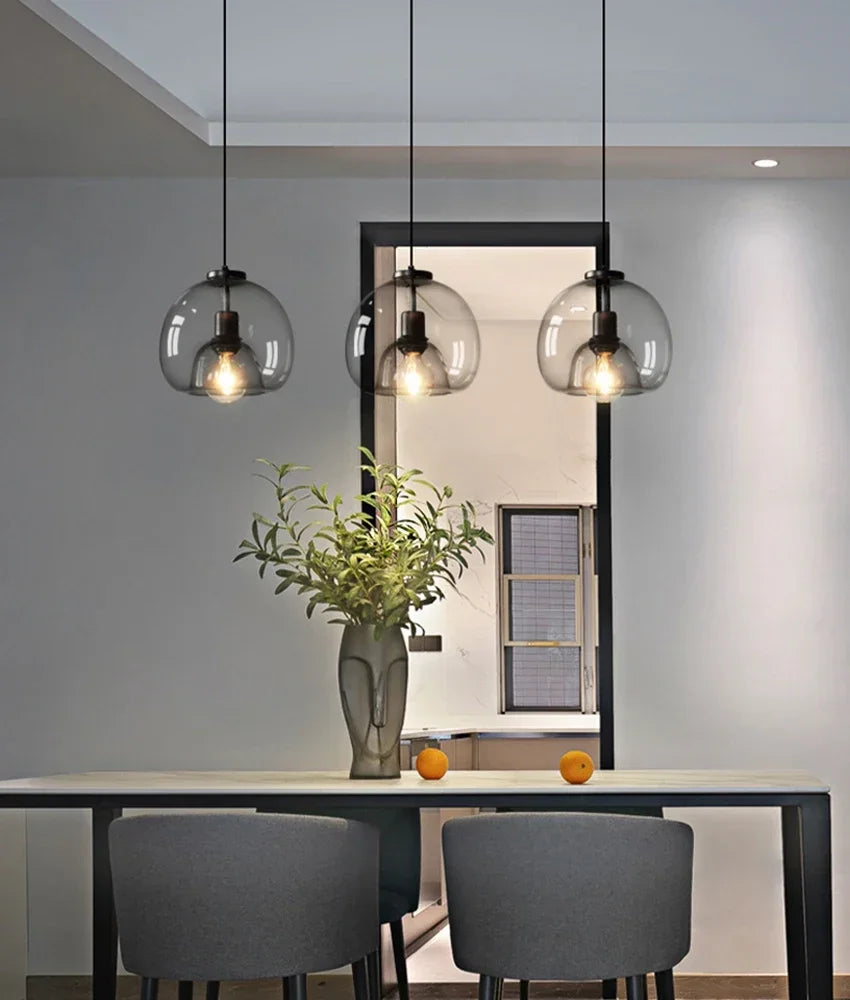 Lampadario A LED In Vetro Sospensione Moderna Grigio Per Soggiorno Pranzo Cucina E Camera Da Letto