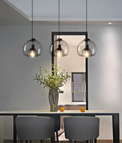 Lampadario A LED In Vetro Sospensione Moderna Grigio Per Soggiorno Pranzo Cucina E Camera Da Letto