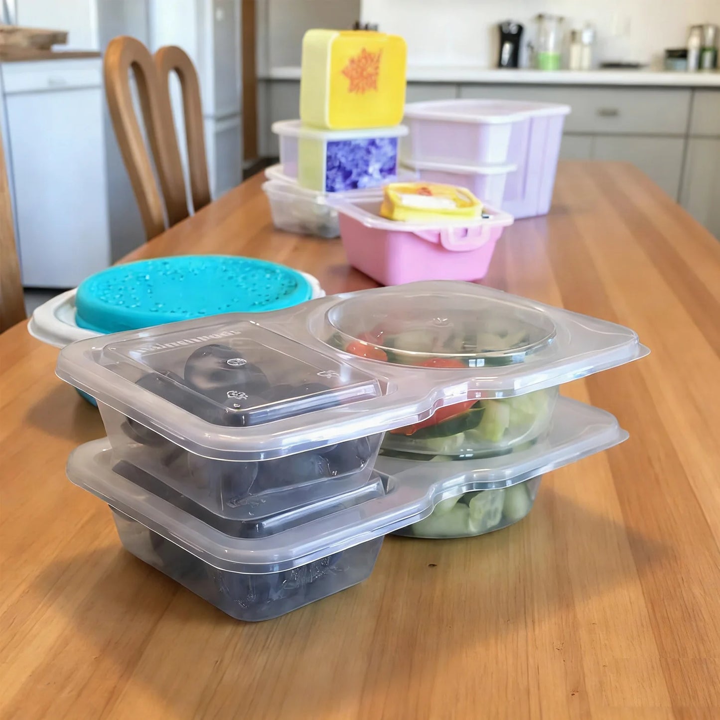 Contenitori Per Snack A Due Scomparti Riutilizzabili Con Coperchi E Forchette A Prova Di Perdite Per Bambini E Adulti