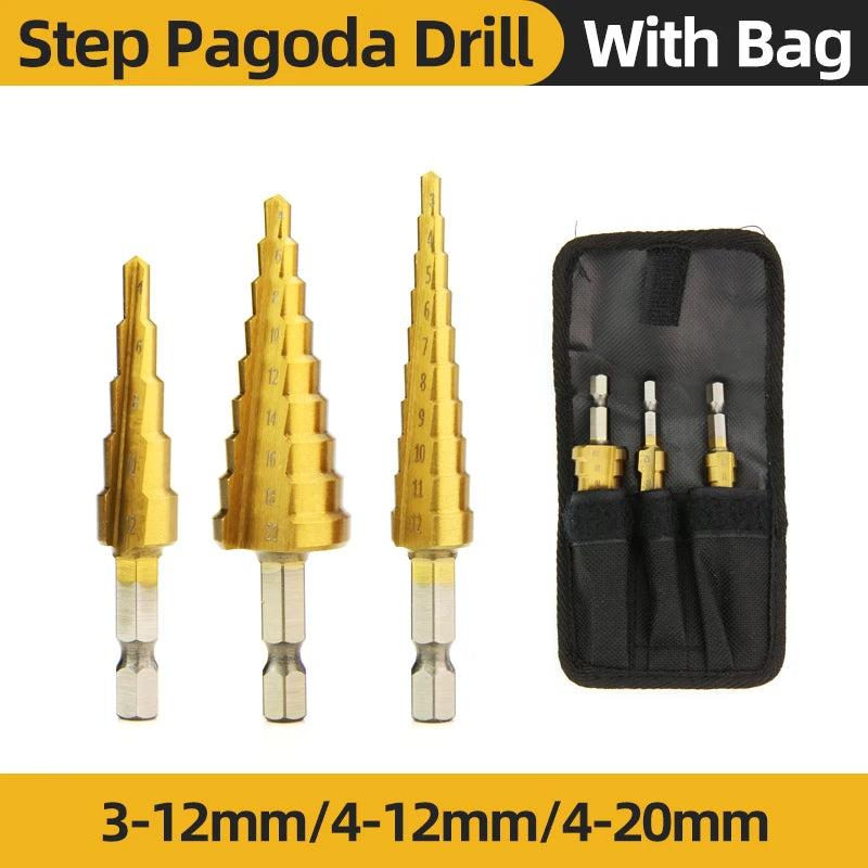 Set Punte Gradino Titanio HSS 4-12, 4-20, 4-32 Mm Per Metallo E Legno Utensili Da Trapano Di Precisione