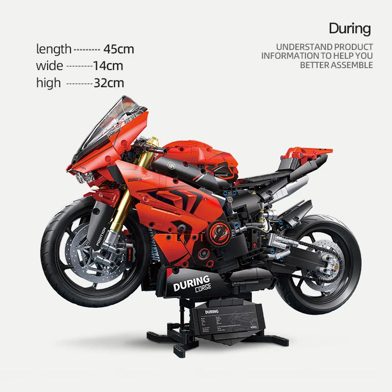 Set Blocchi Moto V4s Racing Con Supporto Esposizione Gioco STEM Per Adulti E Bambini Regalo Unisex